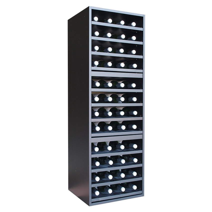 Nero-634040 zwart wijnrek met uitschuifbare leggers 48 flessen (stapelbaar)