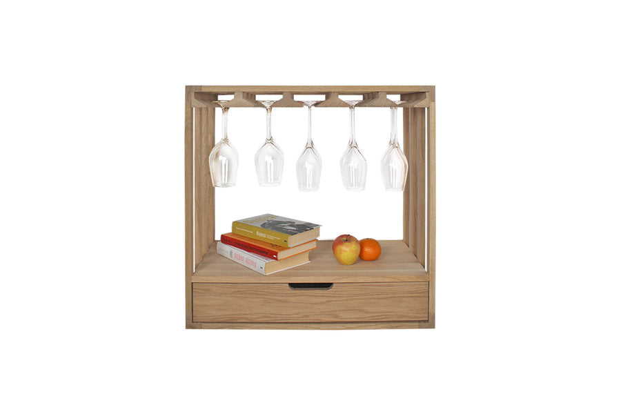 Wine Nest RIO eikenhout met glazen en boeken