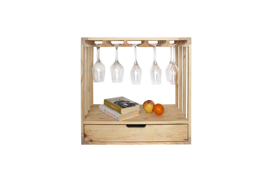 Wine Nest RIO grenenhout met glazen en boeken